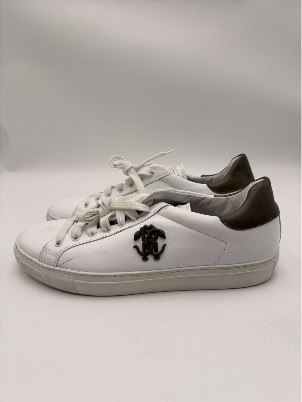 Men’s Roberto Cavalli white leather low-top sneakers Size 44 - Picture 3 of 5